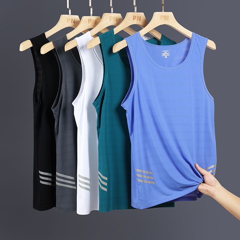 L - 8X chaleco de hielo extra grande chaleco de verano hombre camiseta de moda sin mangas camiseta deportiva suelta hombro correr ropa seca rápida