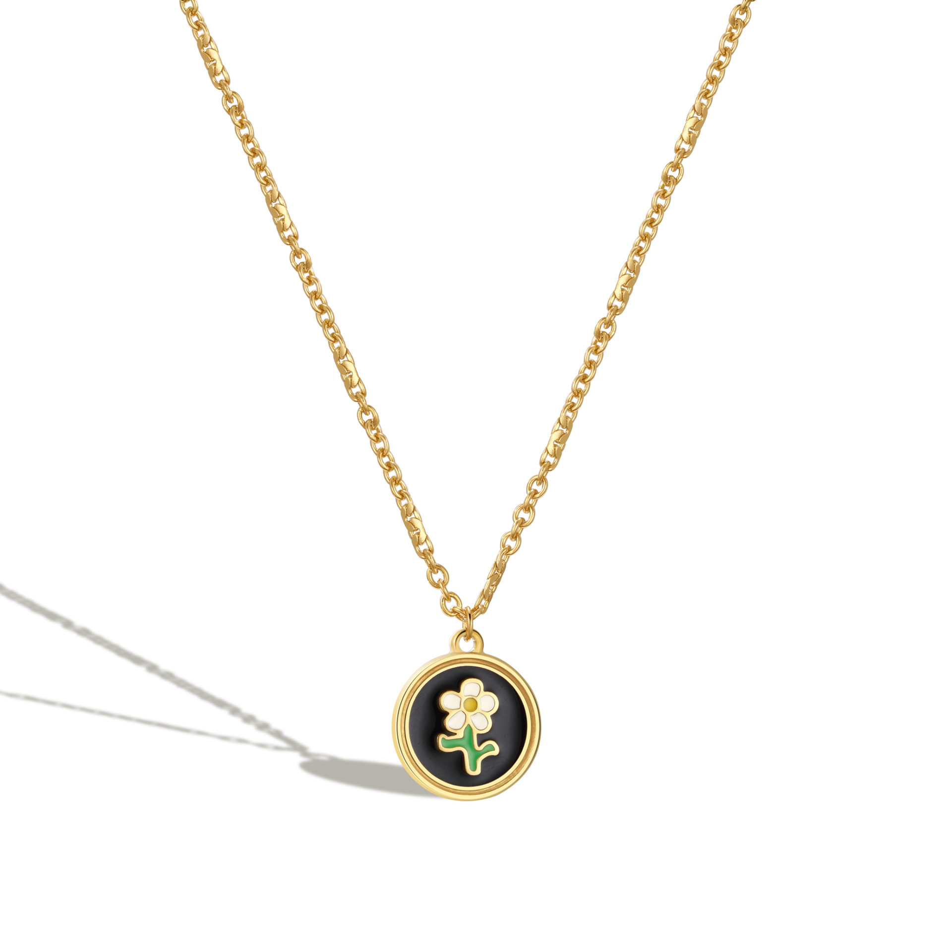Pastoral Flower Titanium Steel Enamel Pendant Necklace_colorza_4