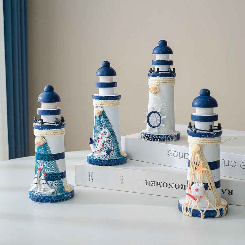 Cross-Border Ocean Style Wooden 15cm Blue and White Small Lighthouse Desktop Decoration Ornaments Creative Gift Photography Props Cross-Border Ocean Style Wooden 15cm Blue and White Small Lighthouse Desktop Decoration Ornaments Creative Gift Photography Props