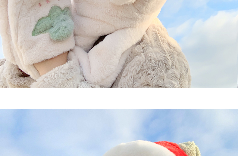 Cappello di Natale per bambini, dolce e carino, sciarpa e guanto di peluche alla fragola, in un unico pezzo, peluche invernale, addensamento caldo tre_voghion.com