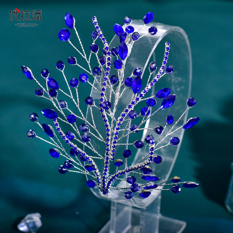 Youlapan Elegant Bridal Hair Accessories Handmade Blue Rhinestone Beaded Hairpiece Dance Accessories Hp587