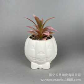 万圣节鬼节陶瓷外贸工艺品陶瓷镂空鬼脸万圣节装饰桌面绿植摆件