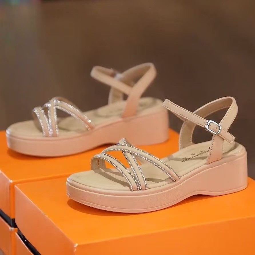 Rojo y azul, cuero suave, sandalias romanas de moda para mujeres 2026 nuevo tipo de verano para usar casuales, versátiles y antideslizantes, botón