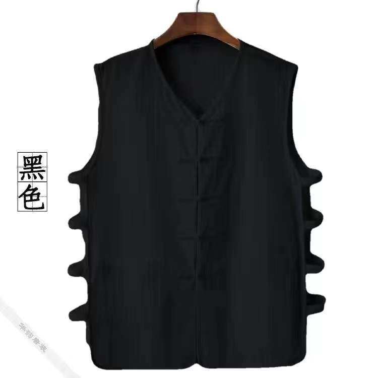 Summer casual linen vest, cotton and linen undershirt, men's retro Chinese mandarin jacket, sleeveless old man shirt