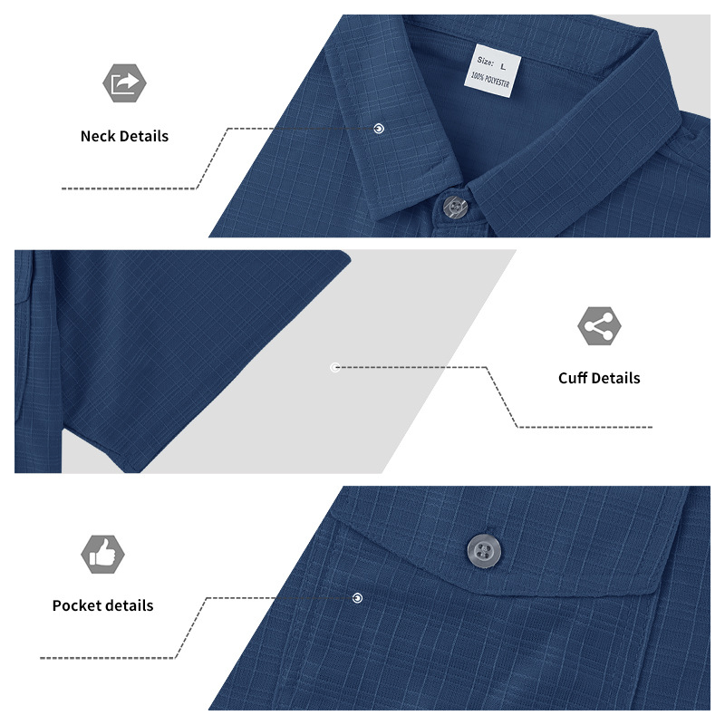 Chemise d'été à manches courtes pour homme, couleur unie, double poche, décontractée, pour les vacances_voghion.com