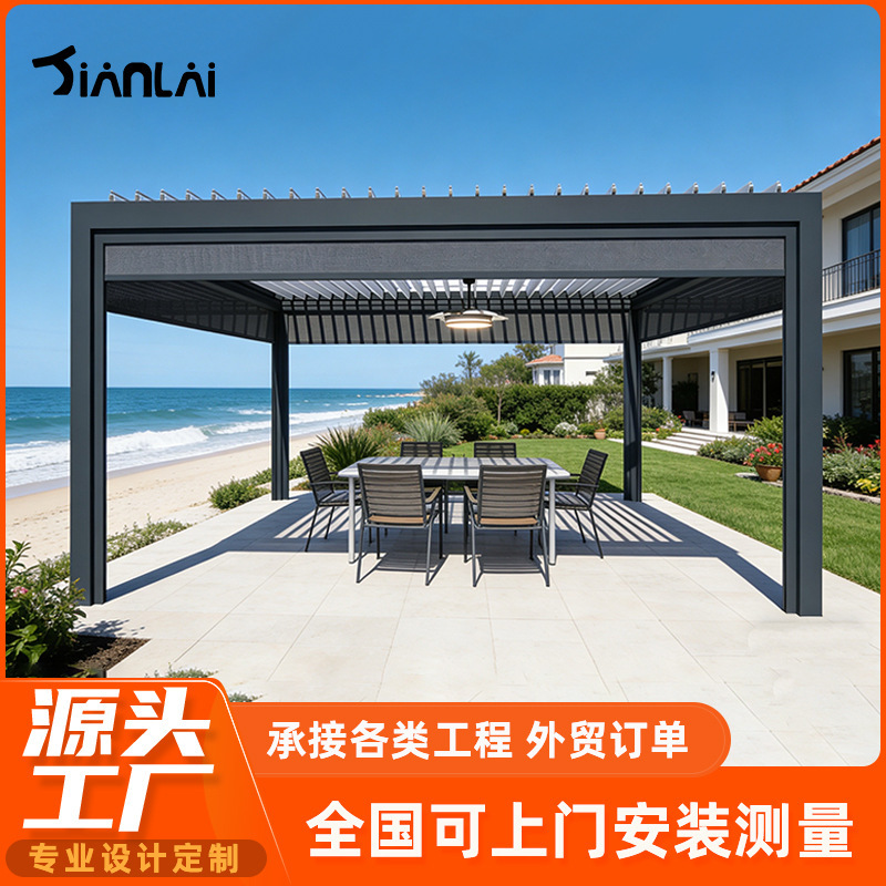 Outdoor Louvered Electric Pavilion Foreign Trade Courtyard Villa Aluminum Alloy Awning Smart Pavilion Export Sun Room