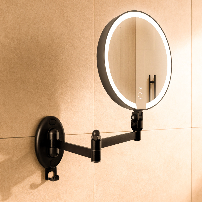 Cross-Border Makeup Mirror Bathroom Wall-Mounted Telescopic Double-Sided Mirror with Light Bathroom Punch-Free Hotel Foldable Mirror