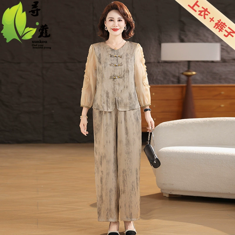 Новый костюм для мамы Летняя женская одежда среднего и пожилого возраста женская одежда среднего возраста тонкая женщина из двух частей летняя одежда