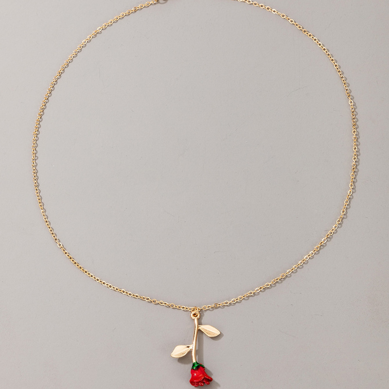 Valentineu0027s Day Rose Alloy Single Simple Love Aluminum Necklace Clavicle Chain Wholesale