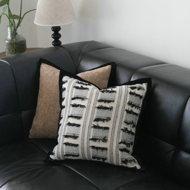 Light Luxury Black Edge Pillow Cut Flower High-end Modern Simple Pillow Living Room Sofa Cushion Model Room Decorative Pillowcase