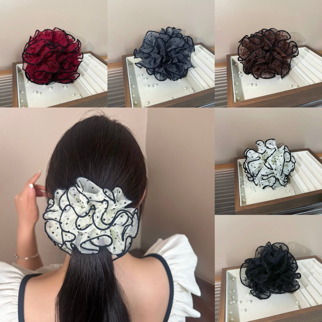 Elástico de cabelo elegante em tule de bolinhas com renda_voghion.com