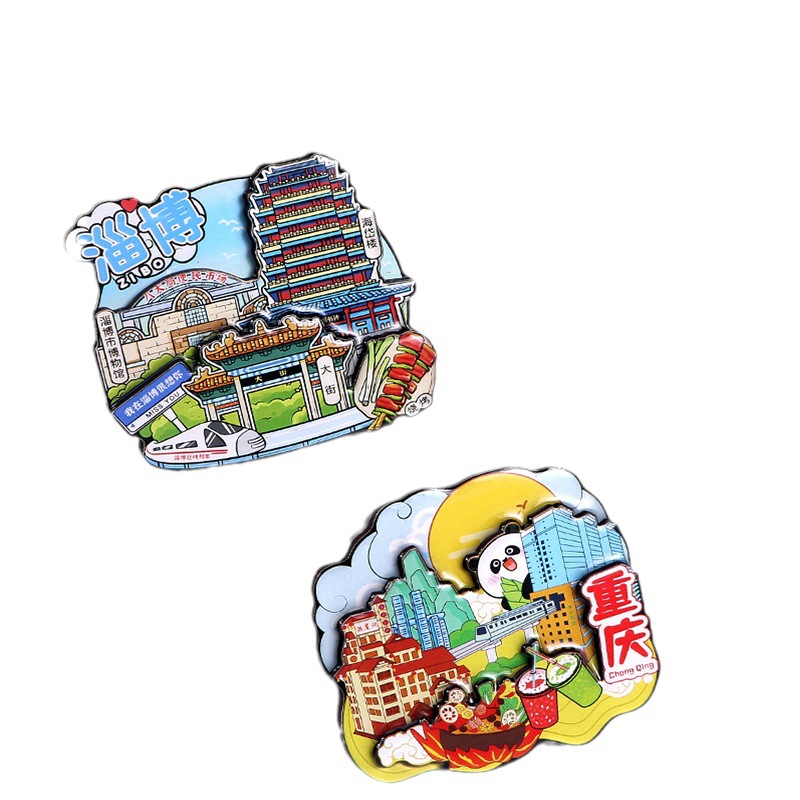 GUOCHAO 나무 접착제 원래 디자인 도시 냉장고 스티커 사용자 정의 창조적 인 여행 사용자 정의 자기 스티커 재고 도매