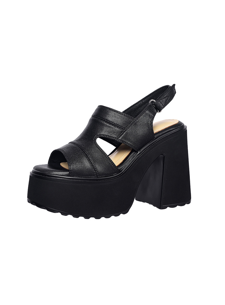 Sandal hở mũi nữ đế siêu dày 12cm quai ngang phong cách La Mã, khóa dán, gót vuông — màu đen, màu trắng ngà chi tiết 21