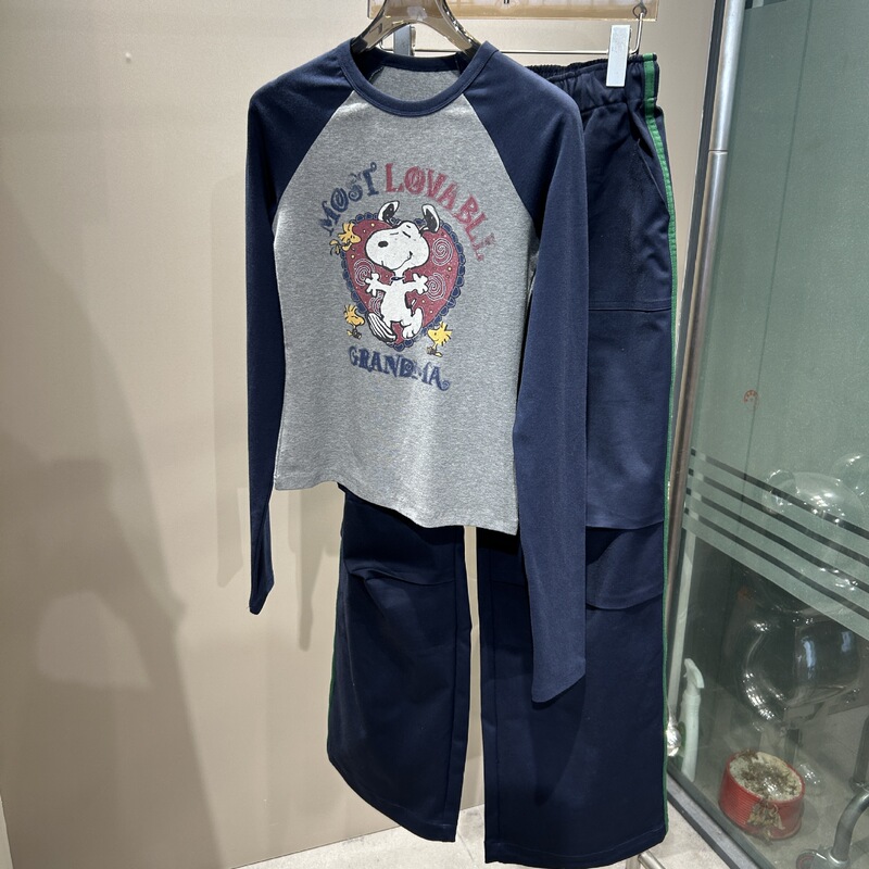 Nanyou High-Quality Pearvortex American Retro Snoopy Printed Raglan Color Matching T-Shirt Women's Top-W3301