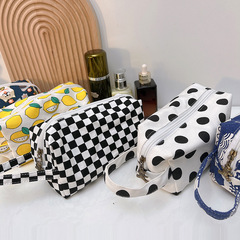 Ins style retro checkerboard cosmetic bag plaid zipper canvas portable storage toiletry bag cosmetics storage bag