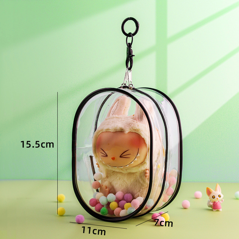 Thickened—pvc zipper [15.5cm] oval—black [bag + keychain + hair ball]