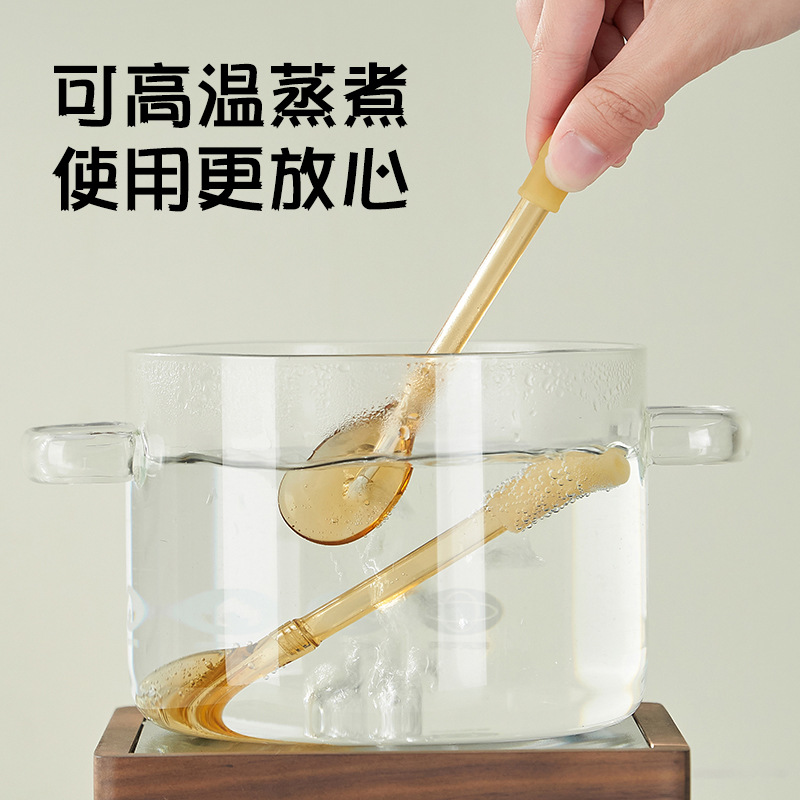 cubiertos para bebés cucharas de paja de mango largo 2 - en - 1 cucharas de paja de sopa para niños que comen por sí mismos