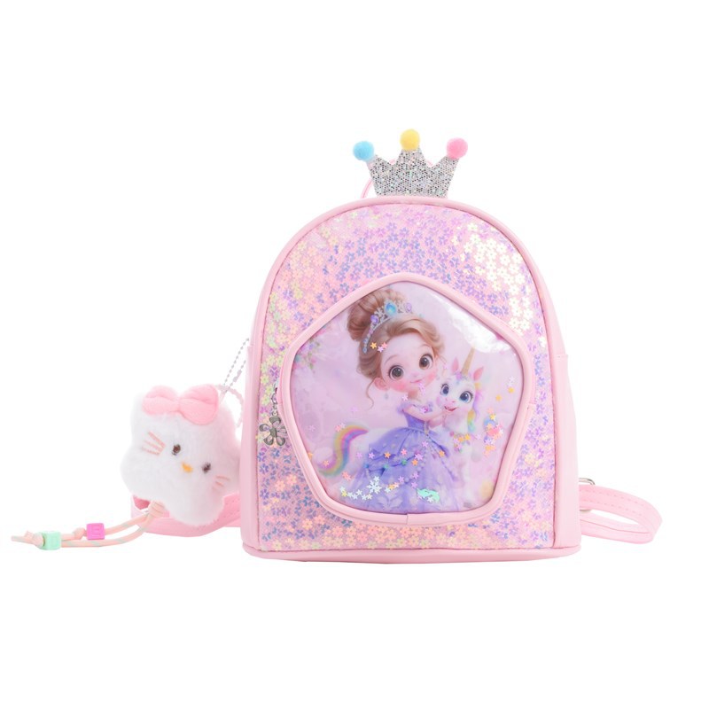 Nueva mochila infantil de dibujos animados de moda sequinilla viaje bebé mochila princesa con colgante mochila de moda