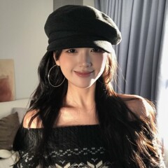 秋日氛围感日系细条纹平顶贝雷帽女2025新款秋冬百搭八角报童帽子