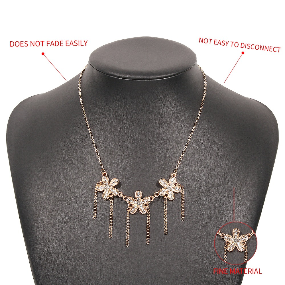 Europäische Und Amerikanische Einfache Einlagige Halskette Diamantquaste Blumenhalskette Retro Schlüsselbeinkette display picture 5