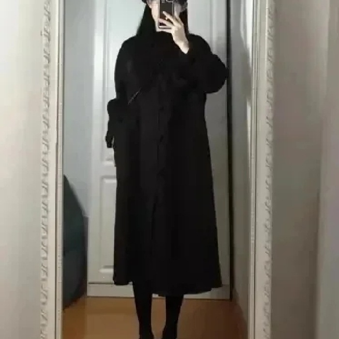 复古盘扣黑色呢子大衣女秋冬新款韩系赫本风气质加厚毛呢外套