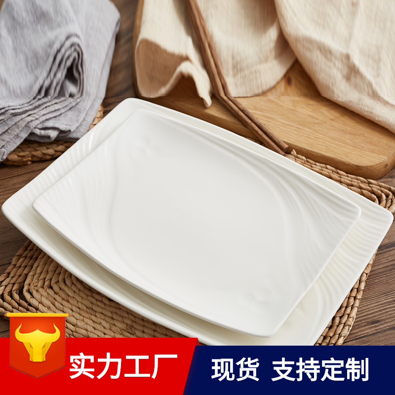Plato rectangular de cerámica blanco para fruta fresca/dim sum/sushi, hotel