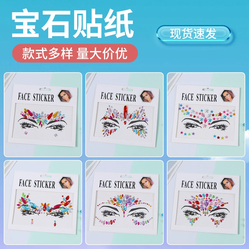 Акриловые наклейки с драгоценными камнями для лица, экологически чистые наклейки для лица из смолы со стразами, маскарадные наклейки для бровей с кристаллами и бриллиантами