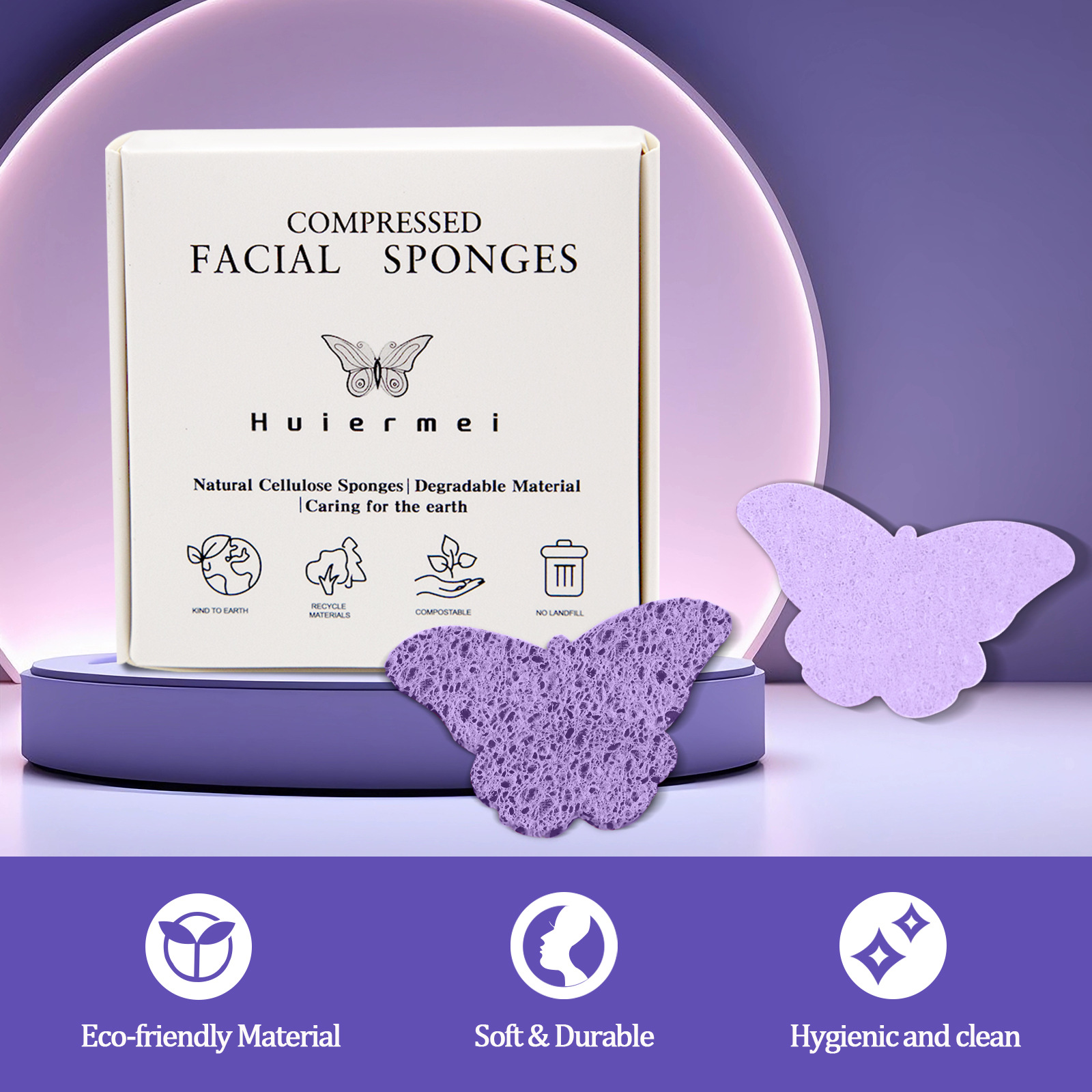 Pressed Makeup Remover & Cleansing Puff in Purple, Made from Natural Wood Pulp Cotton Fibers—Perfect for Exfoliation and Gentle Facial Cleansing