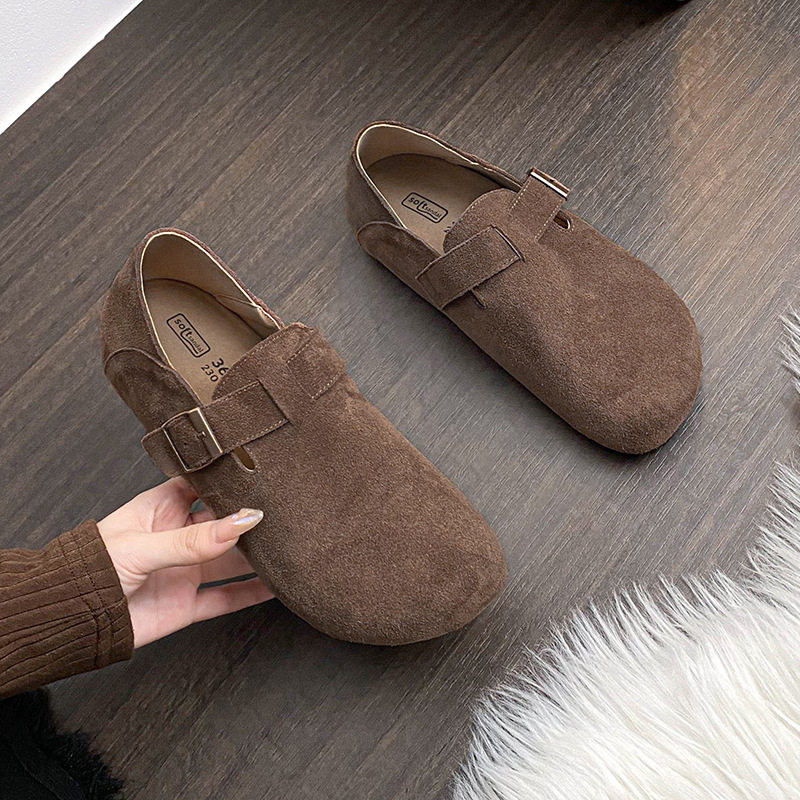 Giày lười da bò bít mũi quai hậu có khóa, đế cao 3 cm — Màu caramel, Màu mơ, Màu nâu đậm
