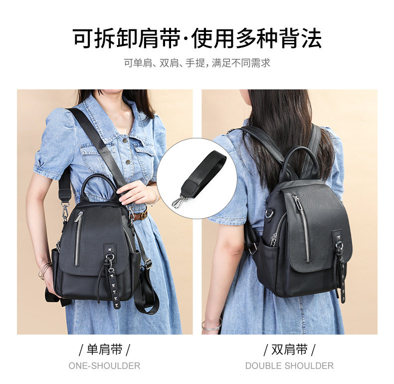 Ba lô nữ da thật phong cách Instagram, ba lô đeo hai vai dễ phối đồ thường ngày — Màu đen chi tiết 10