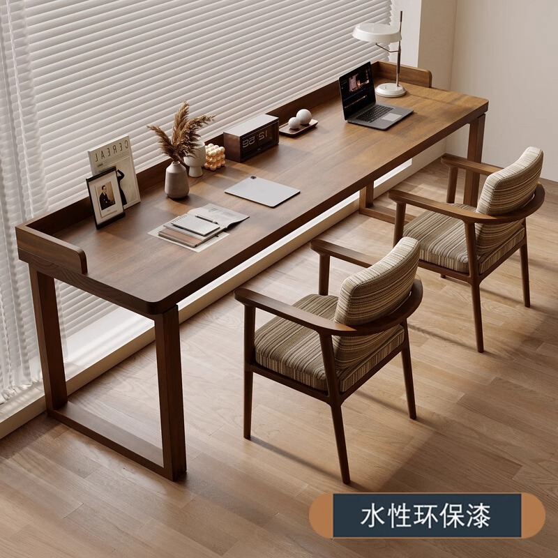 Wall-mounted solid wood double long desk, American retro style home student study desk, simple wooden office desk for bedroom Wall-mounted solid wood double long desk, American retro style home student study desk, simple wooden office desk for bedroom