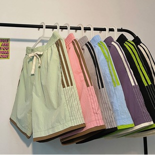 Summer Casual 2025 Japanese Style Color-Blocking Sports Shorts Retro Trendy Versatile Five-Point Unisex Shorts