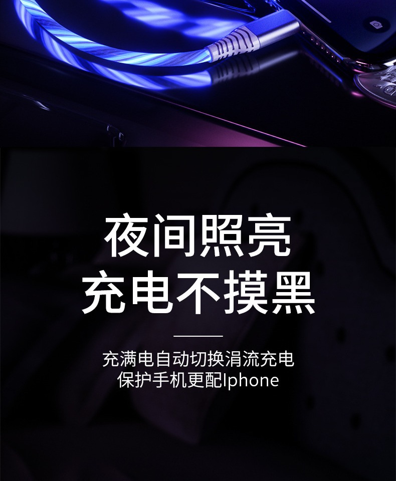 Apple 15 Huawei Schnelladekabel USB-Typ-C Auto LED Laufeffekt 1m 2m passend Streamer leuchtend Datenkabel