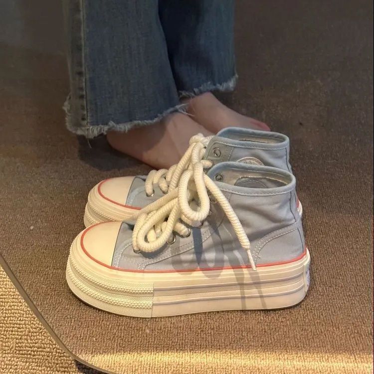 Zhao Lu Si's same style dopamine high-top thick-soled canvas shoes, new spring and autumn vintage casual lightweight sneakers, white shoes
