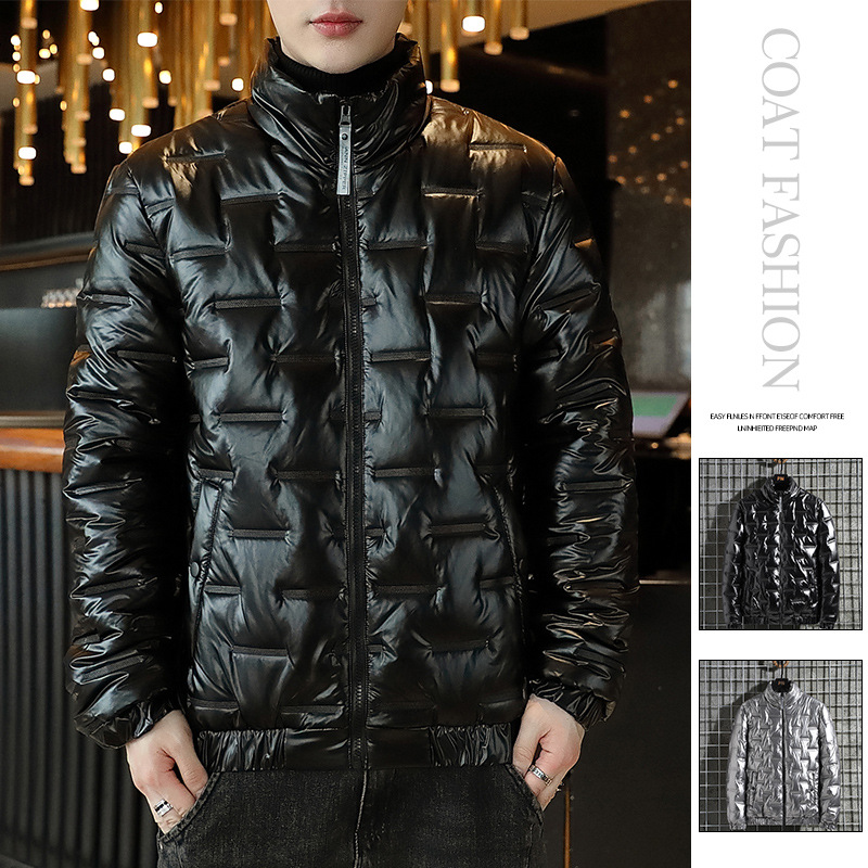 2023 nuevos hombres jóvenes abajo abrigo de algodón acolchado gris plateado brillante abrigo de algodón acolchado abrigo de invierno de estilo coreano de los hombres lote de ropa de los hombres