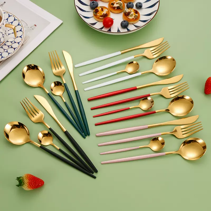 亚马逊不锈钢餐具刀叉勺4件套葡萄牙跨境西餐套装牛排刀叉子勺子