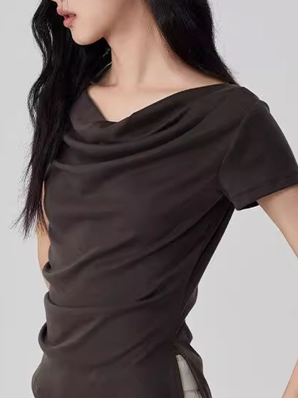 夏の新しいスタイルのスイングカラーデザイン半袖Tシャツウエストスリット女の子の絶妙なトップ|undefined