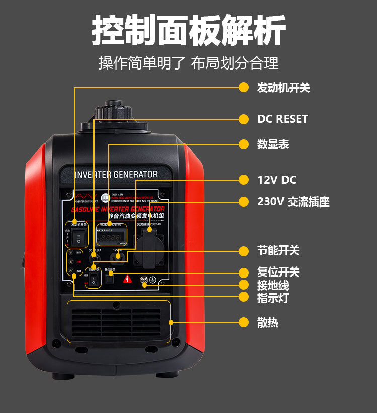 Small gasoline silent inverter generator 4kW 220V for home emergency, travel, camping, can be equipped with wheels and a pull rod