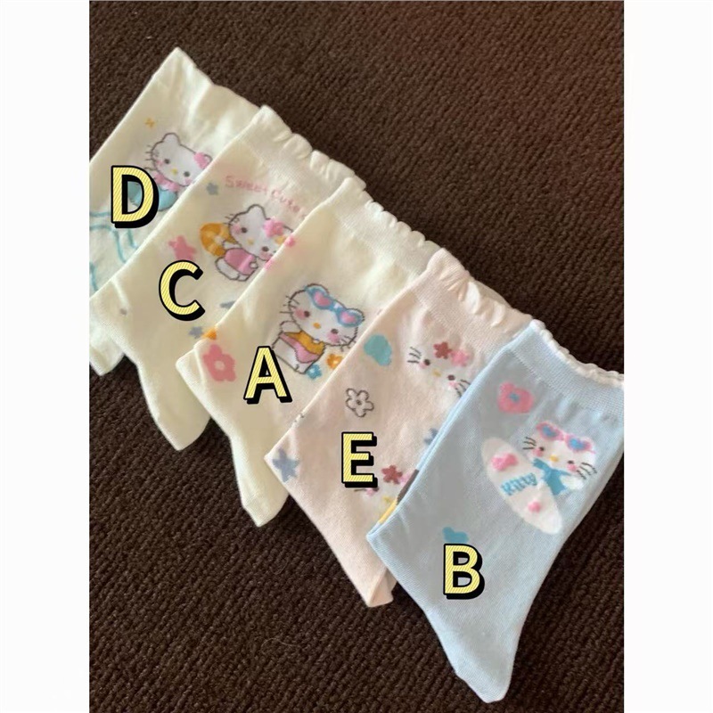 夏季潮百搭日系袜子女泳装可爱猫咪卡通堆堆袜透气花边四季中筒袜|undefined