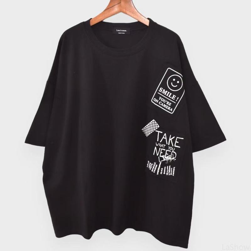 2025 夏大きいサイズミドル丈半袖ラウンドネック Tシャツプリントパッチ年齢軽減痩身多用途女性トップスイン|undefined