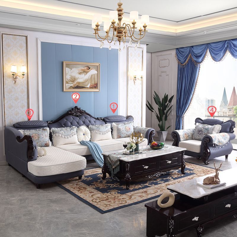 Sofá de tela de estilo europeo, sala de estar, combinación de esquina de la concubina real, apartamento grande y pequeño, sofá de tela de tecnología europea simple, extraíble y lavable