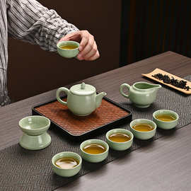 阅锐汝窑功夫茶具套装中式陶瓷茶壶茶杯轻奢家用喝茶防烫伴手礼品