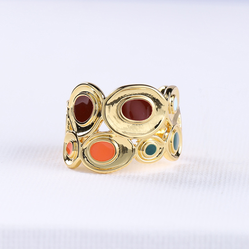 1 Piece Bohemian Oval Alloy Drip Glazed Plating Hollow Out 18k Gold Plated Women's Rings display picture 1
