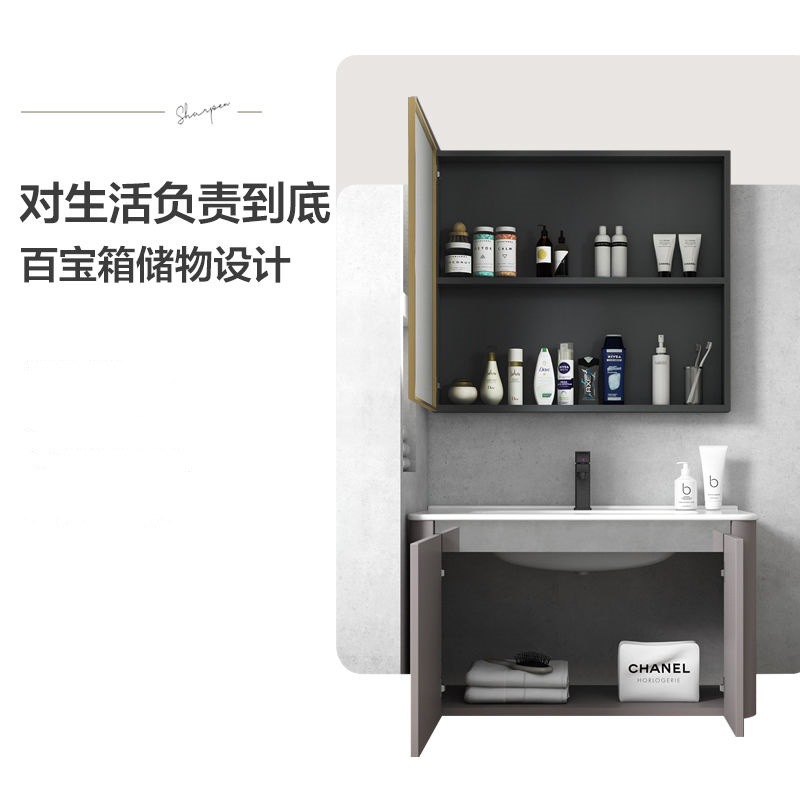 Combinación de gabinete de baño de aluminio espacio luz lavabo de lujo piscina baño lavabo de cerámica gabinete combinación hogar