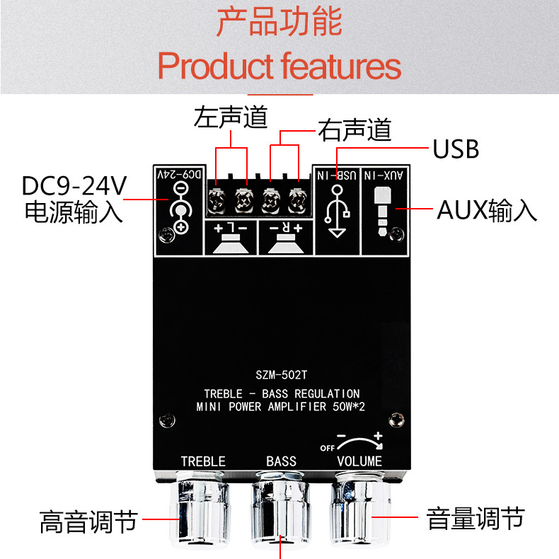 车载功放板双声道蓝牙音箱模块立体声超重低音大功率功放专业批发|undefined