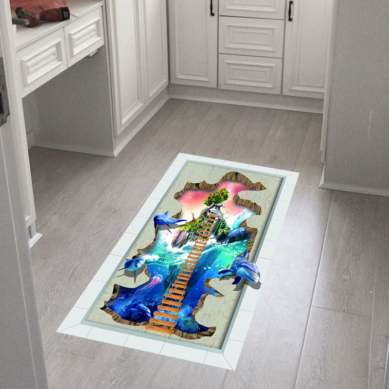 3D стерео симулятор напольной плитки дельфин океан мост наклейка креативная личность наклейка на стену плакат обои самоклеящаяся наклейка E017