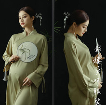 孕妇照服装影楼新款新中式复古旗袍气质孕妈时尚艺术照写真连衣裙