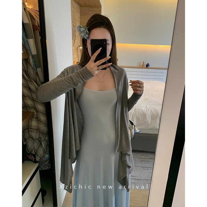 Xzichic RO风开衫2.0天丝羊毛下摆不规则披肩领针织衫女春夏防晒|undefined