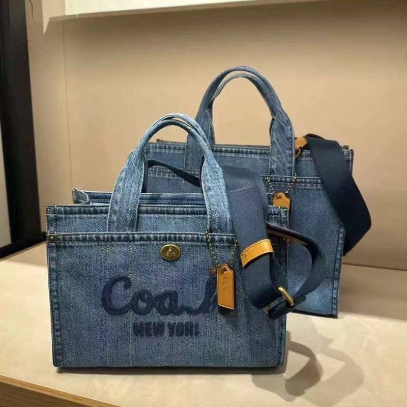Coach C's New Women's Cargo Washed Denim Canvas Tote Bag Crossbody Satchel Shoulder Large Capacity Shopping Bag