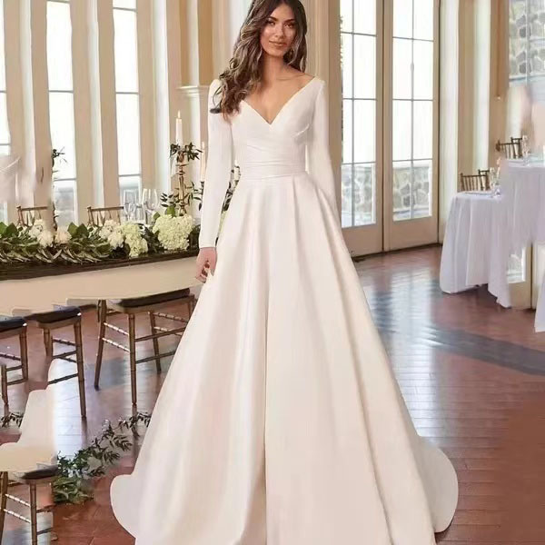 Aliexpress vestido de boda de otoño 2025 nuevo estilo de manga larga de moda europea y americana en el extranjero almacén de tendencia de fábrica de vestido de boda suministro